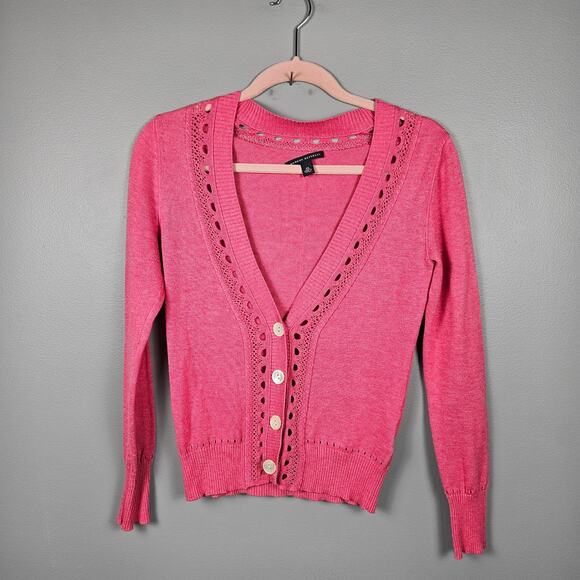 Banana Republic Sweaters - Banana Republic Womens XS‎ Button Front Cardigan Eyelet Knit Cotton Silk Pink